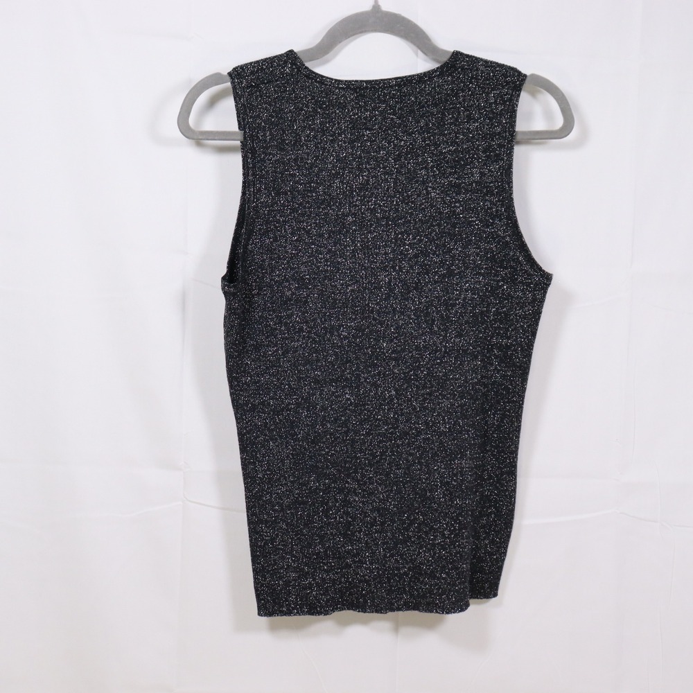Casual Corner Tank Top Large Black Womens Silk Blend Metallic Shimmer Shell - Picture 2 of 4